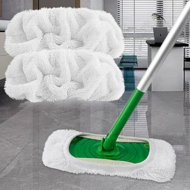 Imagem de Pacote com 2 almofadas de esfregão de microfibra compatíveis com vassoura Swi-ffer, refis laváveis de limpeza de piso para uso molhado e seco, limpeza doméstica