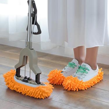 Imagem de Chinelos de esfregão para mulheres e homens, espanador de pó de microfibra | Ferramenta de limpeza reutilizável para casa de banho e cozinha, Laranja, 1 par, F