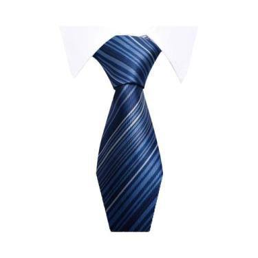 Imagem de Gravata Azul Com Listras Douradas De 8cm Para Homens, Acessórios Para 
