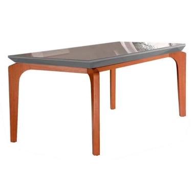 Imagem de Mesa Para Cozinha Londrina + Tampo Madeirado Vidro 180x90cm Grafite-imbuia - Rufato