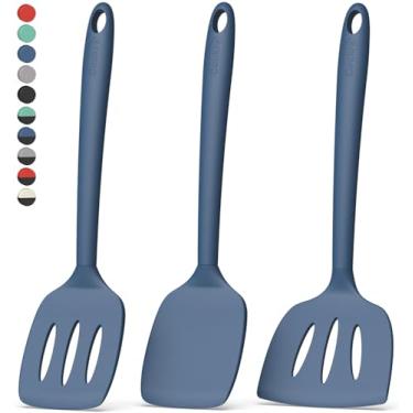 Imagem de Coukre Pacote com 3 espátulas de silicone, resistente ao calor, livre de BPA, espátula de peixe, espátula sólida e ranhurada para frigideiras antiaderentes, ovos, panquecas, peixe, hambúrgueres (3