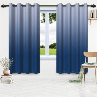 Imagem de DORCEV Cortinas blecaute ombré azul marinho com ilhós, isolamento térmico, bloqueio de luz, cortinas de janela para decoração de quarto e sala de estar, cortinas de escurecimento de quarto gradiente