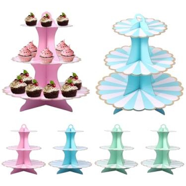 Imagem de Suporte redondo para cupcake de papelão com 3 camadas, torre de sobremesa, suporte de sobremesa, fácil acesso, fácil de mover, suporte de bolo de papel para festa