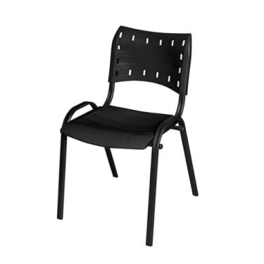 Imagem de Cadeira Iso Preta Plástica Fixa Escola Igreja Empilhável Eventos Estrutura Aço 48 * 55 * 81cm