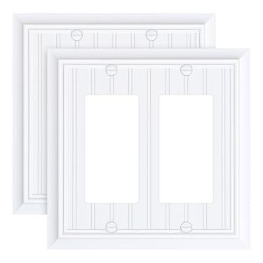 Imagem de Pacote com 2 placas decorativas clássicas de parede de fibra de bambu natural branco puro durável para tomadas elétricas, receptáculos, tomadas GFCI, interruptor regulador, 2 gangs