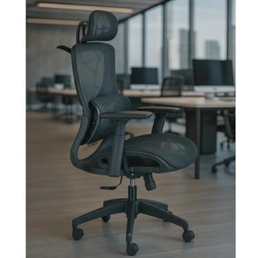 Imagem de BlidShop Cadeira Executiva Ergonômica de Malha, Giratória com Encosto Reclinável, Apoio Lombar e Cabeça, Design Moderno para Home Office e Gamr, Suporta 120kg, Apoio de braço 3D (Preta)