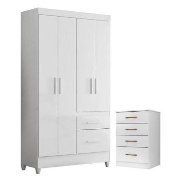 Imagem de Guarda Roupa Solteiro Madri E Cômoda Ms913 Branco Brilho - Moval - MOV