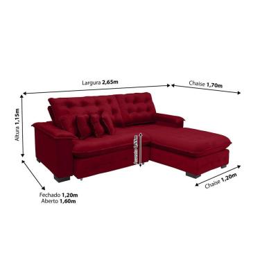Imagem de Sofá Berlin 2.65x1.70m Com Chaise Super Pillow Top - Vinho