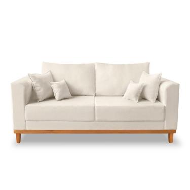 Imagem de Sofá Viena Beny 3 Lugares Com Base De Madeira Linho Bege