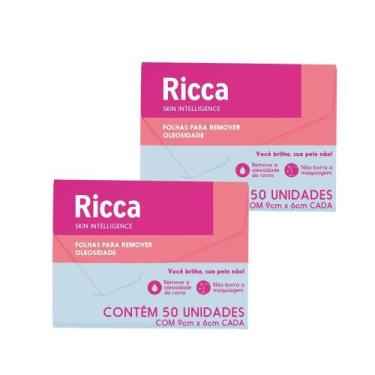 Imagem de Kit 2x 50 Lenços Removedor de Oleosidade Facial Limpador 9x6cm Ricca