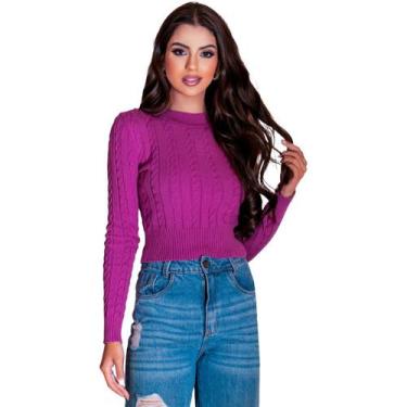 Imagem de Blusa De Frio Modal Quentinho Casaco Top Feminina Manga Detalhe Trança