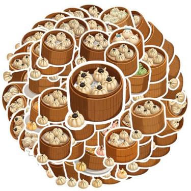 Imagem de 70 peças Dim Sum Food adesivos engraçados cesta de bambu para guitarra, faça você mesmo, bicicleta, skate, laptop, bagagem, decoração, laptop, bagagem, scrapbook, diário adesivo