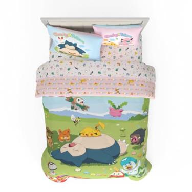 Imagem de Jogo de cama casal Pokémon – Conjunto de lençol e edredom infantil de microfibra super macia reversível com Snorlax, Pikachu, Eevee e Jigglypuff (produto oficialmente licenciado) por Franco