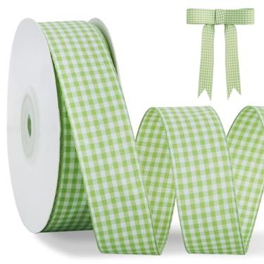 Imagem de TONIFUL 2,5 cm x 25 metros fita xadrez xadrez búfalo guingão sálvia para embrulhar presentes, arcos de cabelo, buquê floral, artesanato, Páscoa, dia dos namorados, chá de bebê, aniversário
