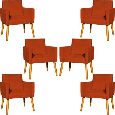 Imagem de Kit 6 Poltronas Para Recepção Nina Suede Cores Pé Palito 30cm Castanho - Suede