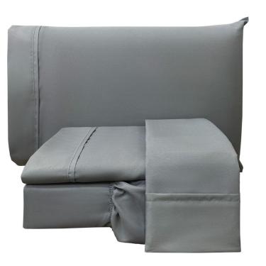 Imagem de Jogo De Cama Lençol Casal Conforto Percal 300 Fios 4 Peças - Cinza