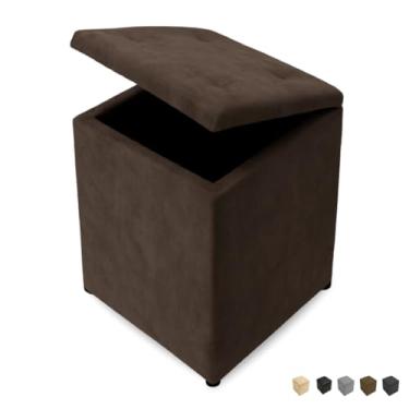 Imagem de Bau organizador Puff Baú Banquinho Quadrado Decorativo Organizador Guarda Objetos39×34×34cm(Marrom Suede)
