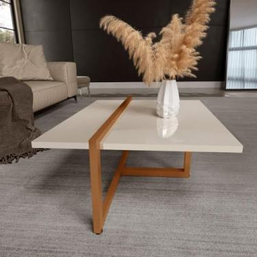 Imagem de Mesa de centro decorativa moderna em estilo industrial, mobiliário para sala de estar, para coquetel, café, estilo wabi-sabi(Bege/Bronze)