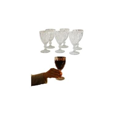 Imagem de Jogo de Taças de Vidro Diamante, 6 Peças, Transparente, 340ml, Design Facetado, 17cm Altura x 9,2cm Diâmetro, para Água, Sucos, Vinhos e Coquetéis