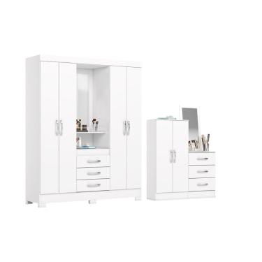 Imagem de Guarda Roupa 2 Peças 1 Guarda Roupa + 1 Cômoda QC104 Branco Henn