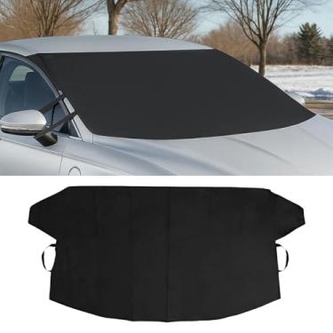 Imagem de UHANBUT Capa de gelo de neve para para-brisa frontal de carro, sombra solar automotiva impermeável Oxford, 188 cm × 166 cm, capa protetora à prova de vento, acessórios externos automotivos de geada de