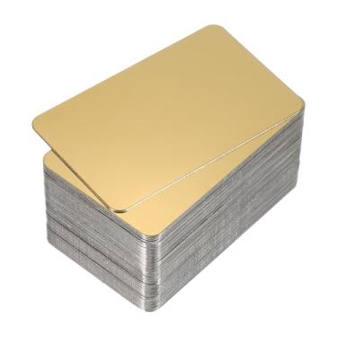 Imagem de PATIKIL Cartões de visita de metal de aço inoxidável de 0,5 mm, pacote com 50 cartões de visita espelhados em branco com gravação a laser para cartões de presente DIY, dourado
