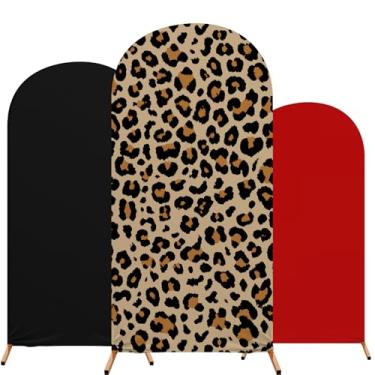 Imagem de Tingjoo 3 peças de capa de arco de festa com tema de leopardo, elástico, 1,2 m, 1,5 m, 1,8 m, decoração de aniversário e casamento (preto vermelho)