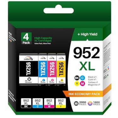 Imagem de Colorfly Cartuchos de tinta compatíveis com 952XL para HP 952XL 952 XL 4 Combo Pack (preto, ciano/magenta/amarelo) para uso com impressoras HP OfficeJet Pro 8710 7740 8720 8715 8210 8703 OfficeJet