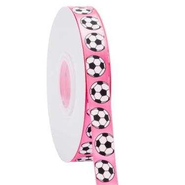 Imagem de Fita de futebol, 1,5 cm x 1,5 m, branco/rosa, use para laços de cabelo de equipe, grinalda, cordões esportivos, embrulho de presente, decoração de festa, artesanato e costura (rosa, 50 jardas)