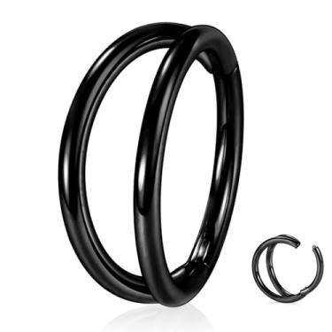 Imagem de ZMANYIJEW Anel de aço cirúrgico 316L 16G linhas minimalistas septo anel de septo prata ouro septo clicker piercing de nariz piercing de argola para mulheres homens (anel duplo, ouro - 8 mm)