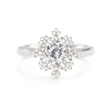 Imagem de STORYJEWELLERY Story Jewellery Anéis de promessa de floco de neve para mulheres, anéis de compromisso de zircônia cúbica banhada a prata para mulheres, anéis de de Natal dos namorados para mulheres, 7, Pedra preciosa, Sem pedra preciosa