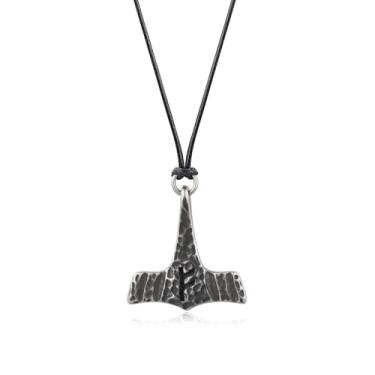 Imagem de Colar feito à mão Thors Hammer MJOLNIR de aço inoxidável, joia viking rústica antiga, Aço inoxidável, Sem Pedra Preciosa