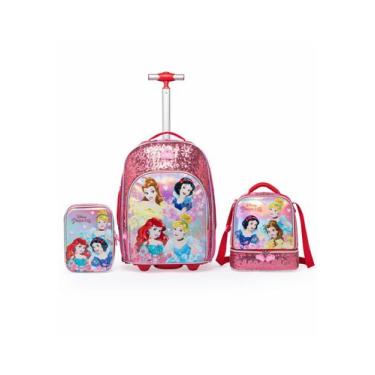 Imagem de Kit Mochila Lancheira Estojo Infantil Princesas EScolar Rodinha Disney