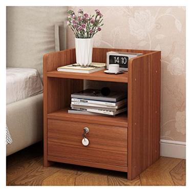 Imagem de Mesa de cabeceira com trava pequena madeira simples quarto armazenamento de cabeceira pequeno armário rack mesa de cabeceira mesas de canto (cor: latão) (B)