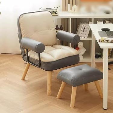 Imagem de Cadeiras reclináveis para adultos com banqueta para pés poltrona de sofá única poltrona pernas de madeira maciça, cadeira de leitura para varanda de escritório/cinza-branco