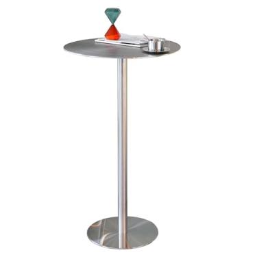 Imagem de Mesa de pub redonda de aço inoxidável com base espaçosa - mesa de coquetel moderna para sala de jantar, bistrô, café da manhã, lado do sofá ou (uma cor 50 x 95 cm)