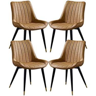 Imagem de Conjunto de cadeiras de jantar – Cadeiras de canto de cozinha, cadeiras de jantar estofadas para casa, conjunto de 4 cadeiras de couro laterais de cozinha de couro com pernas de metal, cadeira de