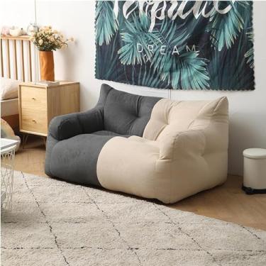 Imagem de Sofás para sala de estar sofá preguiçoso duplo tatami pufe tecido varanda sofá pequeno apartamento quarto retrô sofá dorminhoco sofá cadeira cinza,