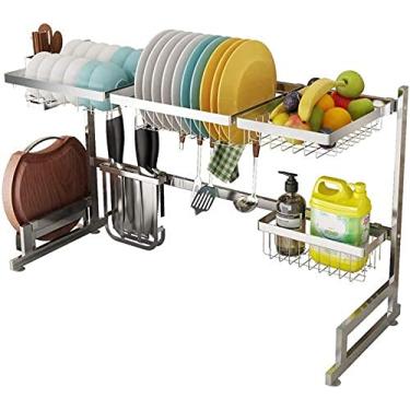 Imagem de BSNANCA Escorredor de exibição de aço inoxidável 304 sobre a pia prateleira para armazenamento de suprimentos de cozinha, organizador de pauzinhos/facas/tábua de corte/suporte de utensílios