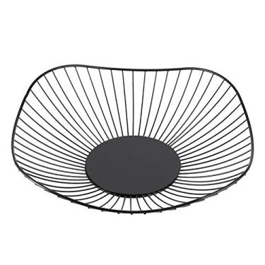 Imagem de Cesta de frutas, tigela de frutas para pão, frutas, lanches, doces, cesta quadrada de arame preto para servir frutas, como maçãs.