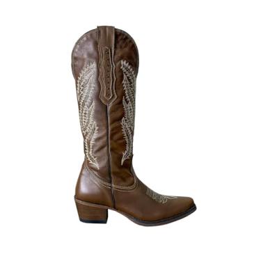 Imagem de Bota Country Montaria Feminina Couro Cano Longo Zíper Texana (Marrom, Médio, BR, Adulto, Numérico, 35)