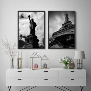 Imagem de Kit 02 Quadros Decorativos Paris E New York 45x34Cm - Quadros On-Line