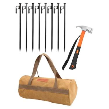 Imagem de KiBcsLic Kit de estacas de aço carbono para barraca com ferramenta, acessório multifuncional, portátil, profissional para uso externo, bolsa de armazenamento, 40cm