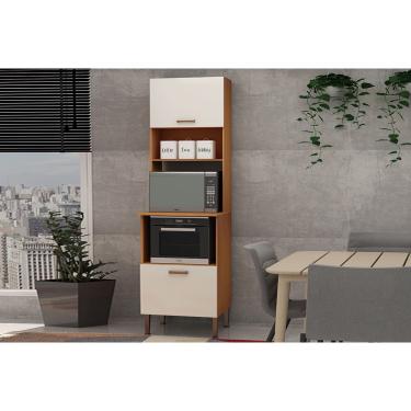 Imagem de Paneleiro de Cozinha Essência Torre Quente c/ 2 Portas e 3 Nichos p/ Forno 60cm Freijo/White Laca - Genialflex