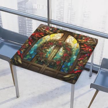Imagem de hongjinglin Toalha de mesa quadrada para uso ao ar livre com borda elástica, capa de mesa quadrada de vidro de Natal limpável, linda toalha de mesa para ambientes externos, ambientes internos, pátio