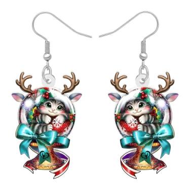 Imagem de BONSNY Brincos pendentes de gato de Natal de acrílico, joias engraçadas de Natal de gatinho, brincos festivos de inverno para mulheres, presente de Natal para donos de animais de estimação, Medium