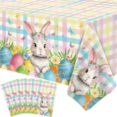 Imagem de FVEOCR Toalha de mesa de coelhinho da páscoa flores primavera coelho ovo floral toalha de mesa xadrez xadrez primavera decoração floral primavera suprimentos para festa de Páscoa 129,5 x 218,4 cm (6)