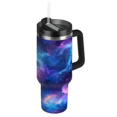 Imagem de SEHANY Copo Stars and Galaxy 1,134 g com tampa e canudo, aço inoxidável de vácuo duplo isolado garrafa de água esportiva suporte para copo de café de viagem à prova de vazamento para bebida gelada