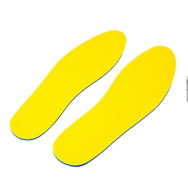 Imagem de Palmilha Ortopédica Respirável Esportes, Espuma de Memória, Azul e Amarelo, Anatômica Confortável, 25,5cm x 9cm x 5mm, 50g