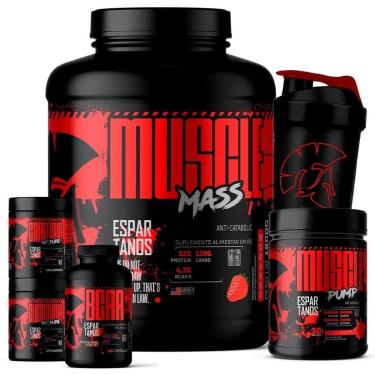 Imagem de Kit Muscle Mass 1,8kg + BCAA + Creatina + Glutamina + Pré Treino + Coqueteleira - Espartanos-Unissex